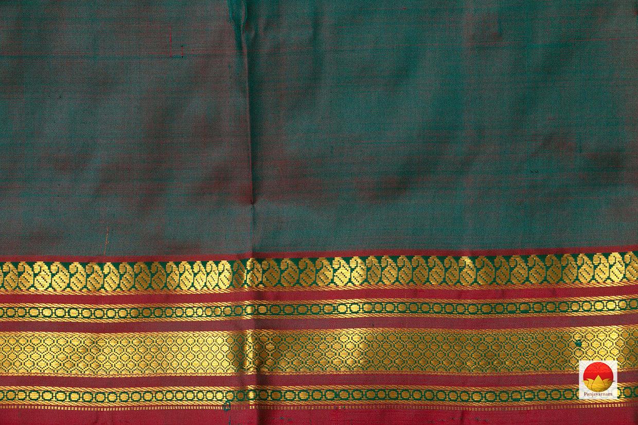 Green Kanchipuram Silk Saree With Maroon Border Handwoven Pure Silk Pure Zari For Office Wear PV ABI 1218 - Silk Sari - Panjavarnam PV ABI 1218