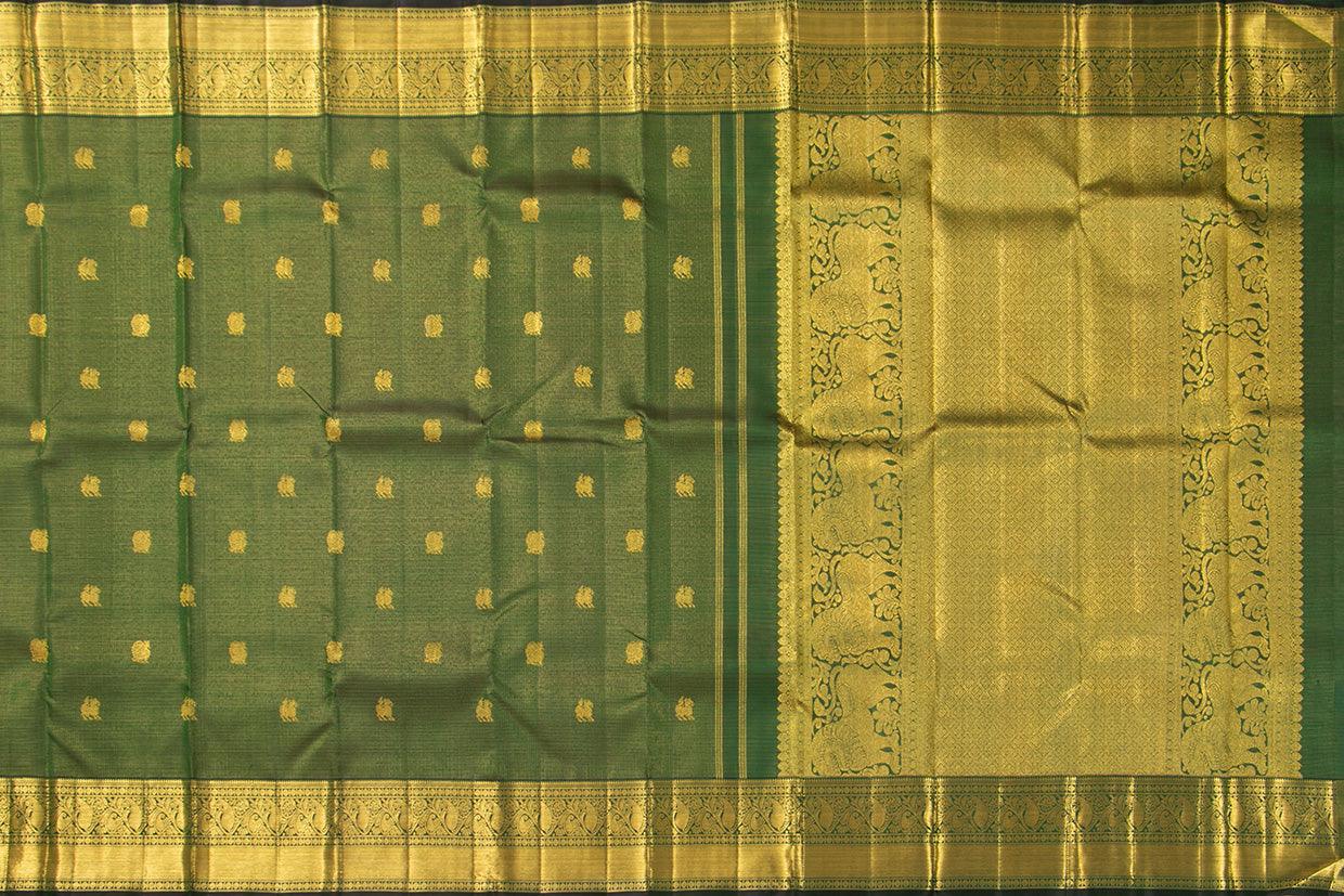 Green Kanchipuram Silk Saree With Medium Border Handwoven Pure Silk For Wedding Wear PV NYC 1025 - Silk Sari - Panjavarnam PV NYC 1025