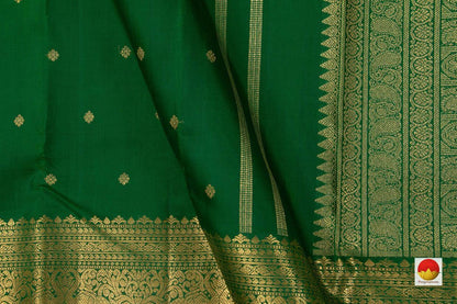 Green Kanchipuram Silk Saree With Morning Evening Border Handwoven Pure Silk Pure Zari For Wedding Wear PV NYC 779 - Silk Sari - Panjavarnam PV NYC 779