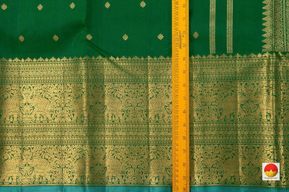 Green Kanchipuram Silk Saree With Morning Evening Border Handwoven Pure Silk Pure Zari For Wedding Wear PV NYC 779 - Silk Sari - Panjavarnam PV NYC 779