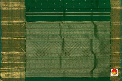 Green Kanchipuram Silk Saree With Morning Evening Border Handwoven Pure Silk Pure Zari For Wedding Wear PV NYC 779 - Silk Sari - Panjavarnam PV NYC 779