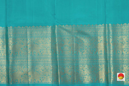 Green Kanchipuram Silk Saree With Morning Evening Border Handwoven Pure Silk Pure Zari For Wedding Wear PV NYC 779 - Silk Sari - Panjavarnam PV NYC 779
