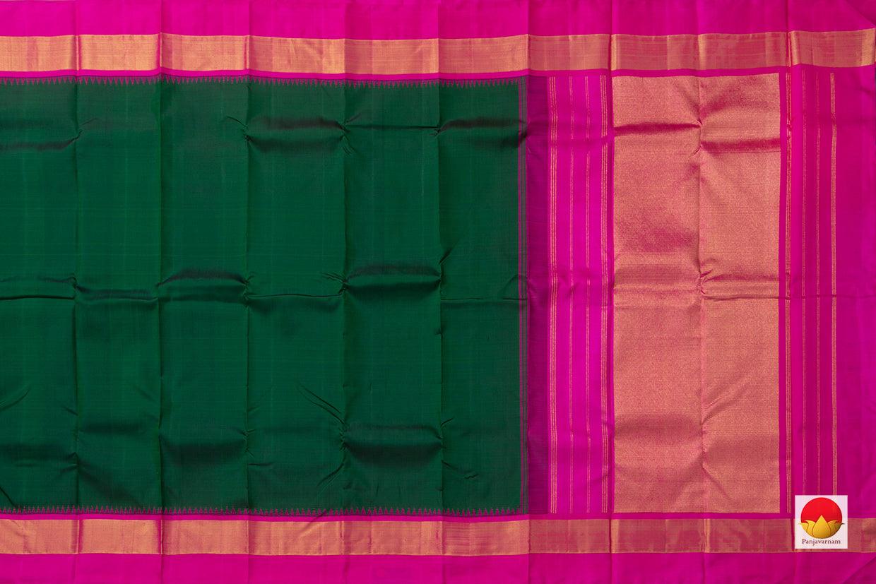 Green Kanchipuram Silk Saree With Pink Korvai Temple Border Handwoven Pure Silk Pure Zari For Festive Wear PV AR 262 - Silk Sari - Panjavarnam