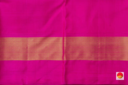Green Kanchipuram Silk Saree With Pink Korvai Temple Border Handwoven Pure Silk Pure Zari For Festive Wear PV AR 262 - Silk Sari - Panjavarnam