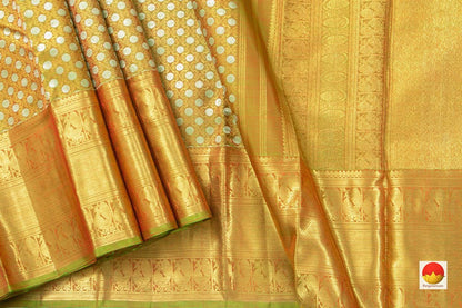 Green Kanchipuram Silk Saree With Silver Zari And Medium Border Handwoven Pure Silk For Wedding Wear PV NYC 1065 - Silk Sari - Panjavarnam