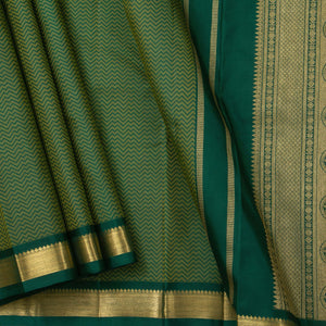 Green Kanchipuram Silk Saree With Small Border Handwoven Pure Silk For Festive Wear PV NYC 1164 - Silk Sari - Panjavarnam PV NYC 1164