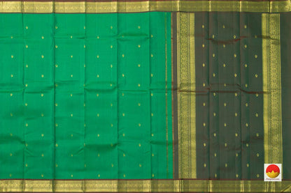 Green Light Weight Kanchipuram Silk Saree With Peacock Motifs Handwoven Pure Silk Pure Zari For Festive Wear PV ABI 1237 - Silk Sari - Panjavarnam PV ABI 1237