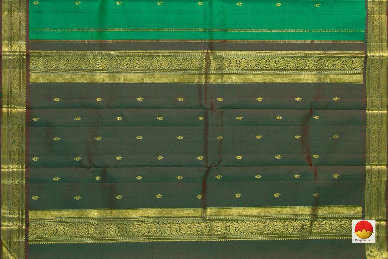 Green Light Weight Kanchipuram Silk Saree With Peacock Motifs Handwoven Pure Silk Pure Zari For Festive Wear PV ABI 1237 - Silk Sari - Panjavarnam PV ABI 1237