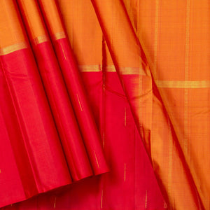 Green Mustard And Red Mubbagam Kanjivaram Silk Saree For Festive Wear PV NYC 1424 - Silk Sari - Panjavarnam PV NYC 1424