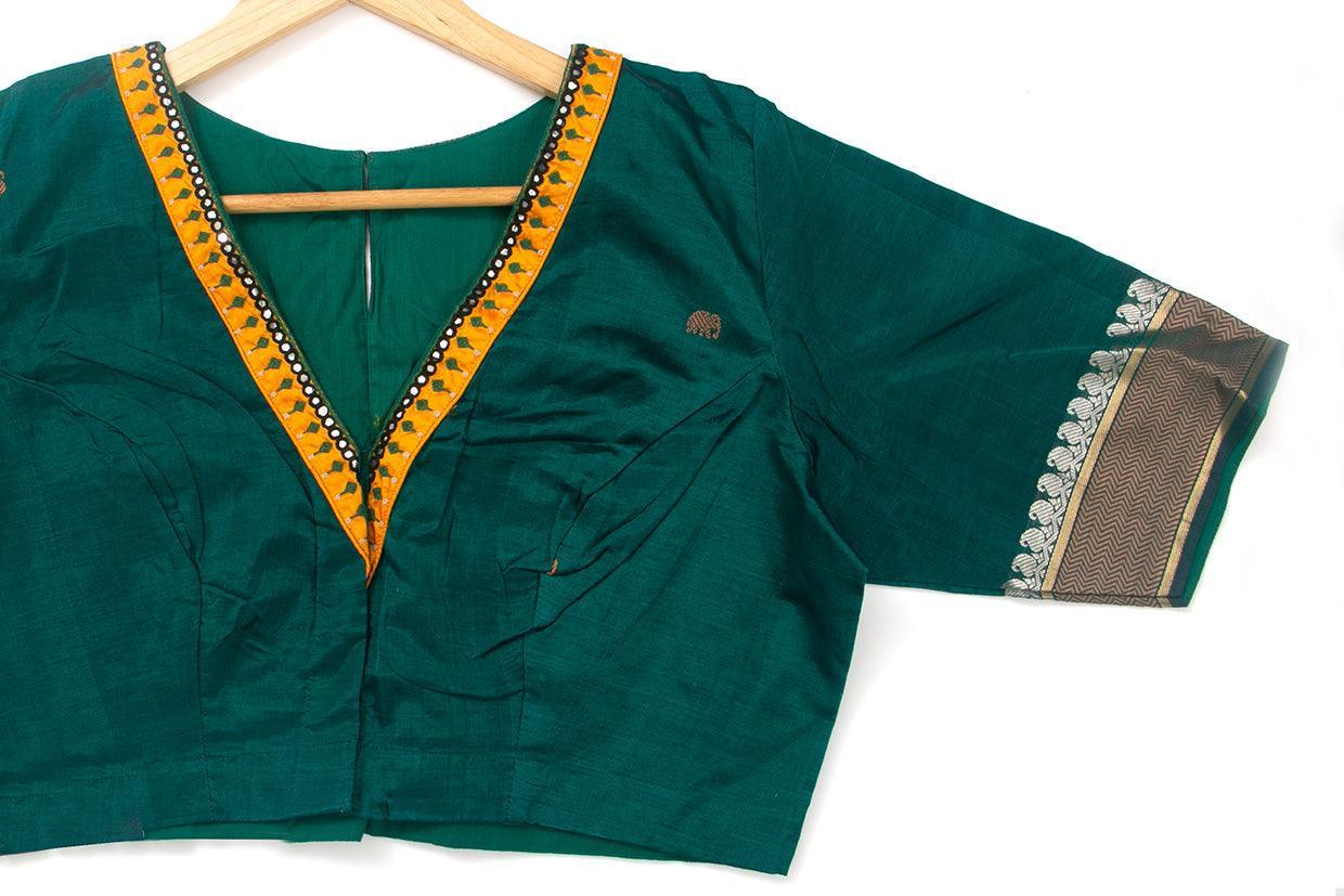 Green Silk Cotton Readymade Blouse PV BL 137 - Blouse - Panjavarnam PV BL 137