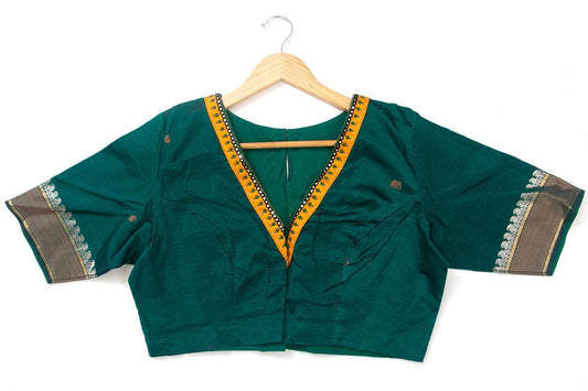 Green Silk Cotton Readymade Blouse PV BL 137 - Blouse - Panjavarnam PV BL 137