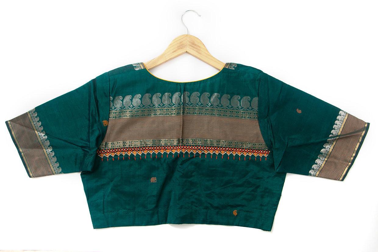 Green Silkcotton Readymade Blouse PV BL 154 - Blouse - Panjavarnam PV BL 154
