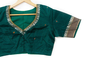 Green Silkcotton Readymade Blouse PV BL 154 - Blouse - Panjavarnam PV BL 154