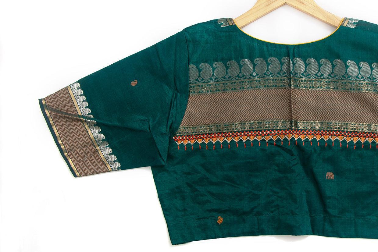 Green Silkcotton Readymade Blouse PV BL 154 - Blouse - Panjavarnam PV BL 154