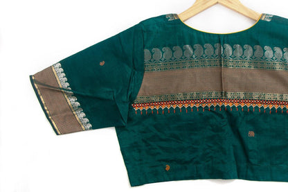 Green Silkcotton Readymade Blouse PV BL 154 - Blouse - Panjavarnam PV BL 154