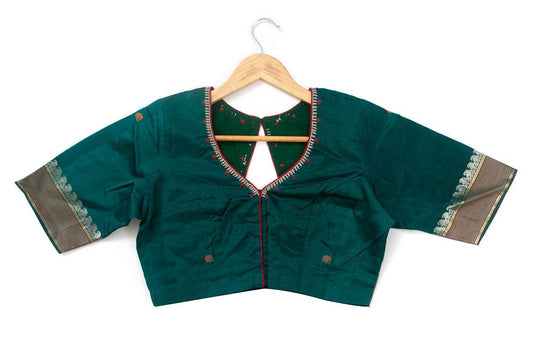 Green Silkcotton Readymade Blouse PV BL 156 - Blouse - Panjavarnam PV BL 156