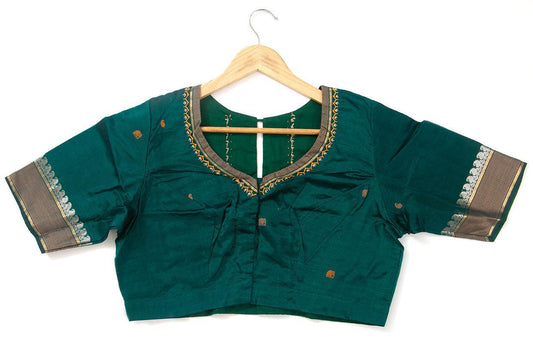 Green Silkcotton Readymade Blouse PV BL 157 - Blouse - Panjavarnam PV BL 157