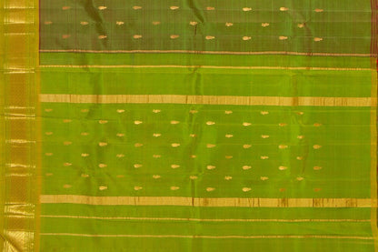 Green Thirubhuvanam Silk Saree With Single Side Short Border Handwoven Pure Silk For Festive Wear PV ABI 27 - Silk Sari - Panjavarnam PV ABI 27