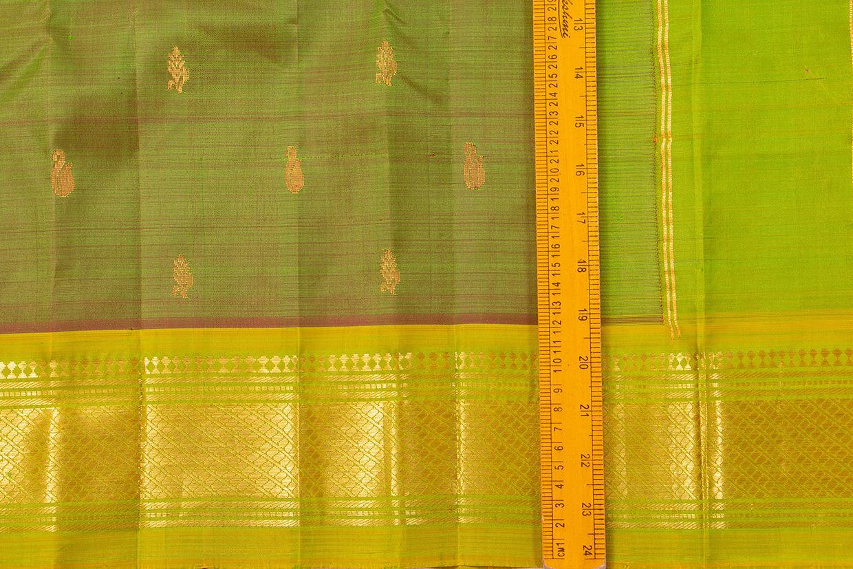 Green Thirubhuvanam Silk Saree With Single Side Short Border Handwoven Pure Silk For Festive Wear PV ABI 27 - Silk Sari - Panjavarnam PV ABI 27