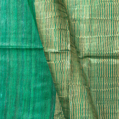 Green Tussar Silk Saree Handwoven PT 2080 - Tussar Silk - Panjavarnam PT 2080