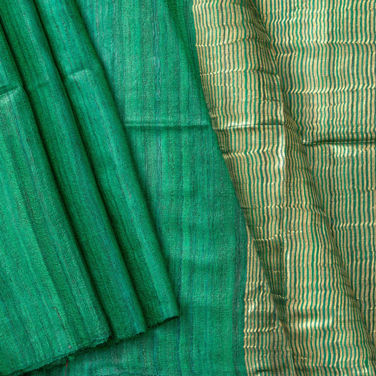 Green Tussar Silk Saree Handwoven PT 2080 - Tussar Silk - Panjavarnam PT 2080