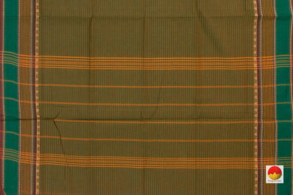 Green With Maroon Stripes Chettinad Cotton Saree For Casual Wear PV SK CC 125 - Cotton Saree - Panjavarnam