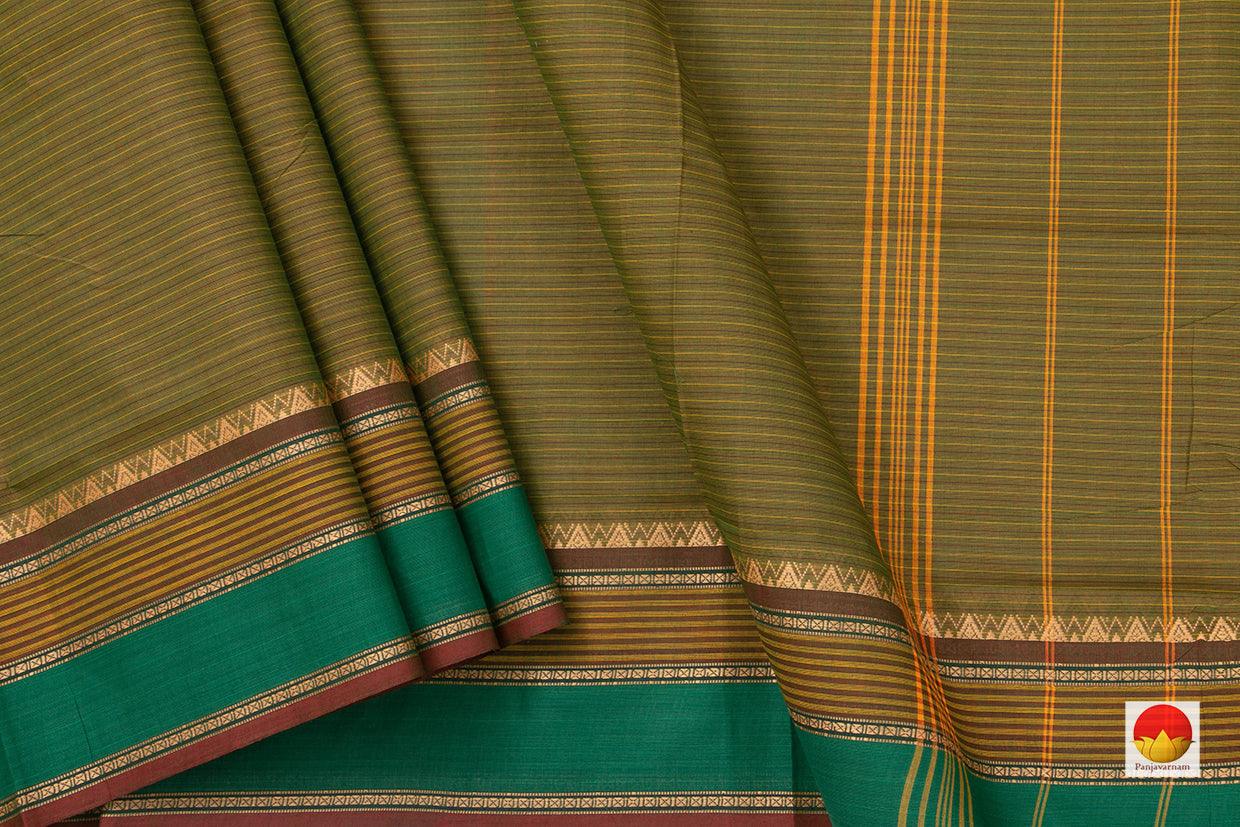 Green With Maroon Stripes Chettinad Cotton Saree For Casual Wear PV SK CC 125 - Cotton Saree - Panjavarnam PV SK CC 125