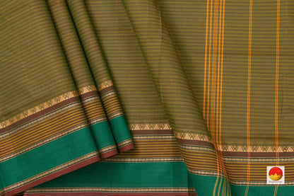 Green With Maroon Stripes Chettinad Cotton Saree For Casual Wear PV SK CC 125 - Cotton Saree - Panjavarnam PV SK CC 125