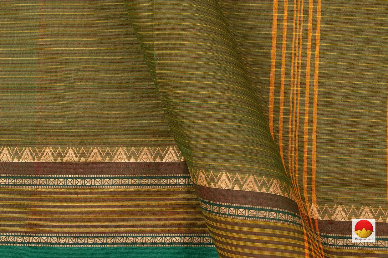 Green With Maroon Stripes Chettinad Cotton Saree For Casual Wear PV SK CC 125 - Cotton Saree - Panjavarnam PV SK CC 125