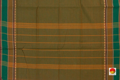 Green With Maroon Stripes Chettinad Cotton Saree For Casual Wear PV SK CC 125 - Cotton Saree - Panjavarnam PV SK CC 125