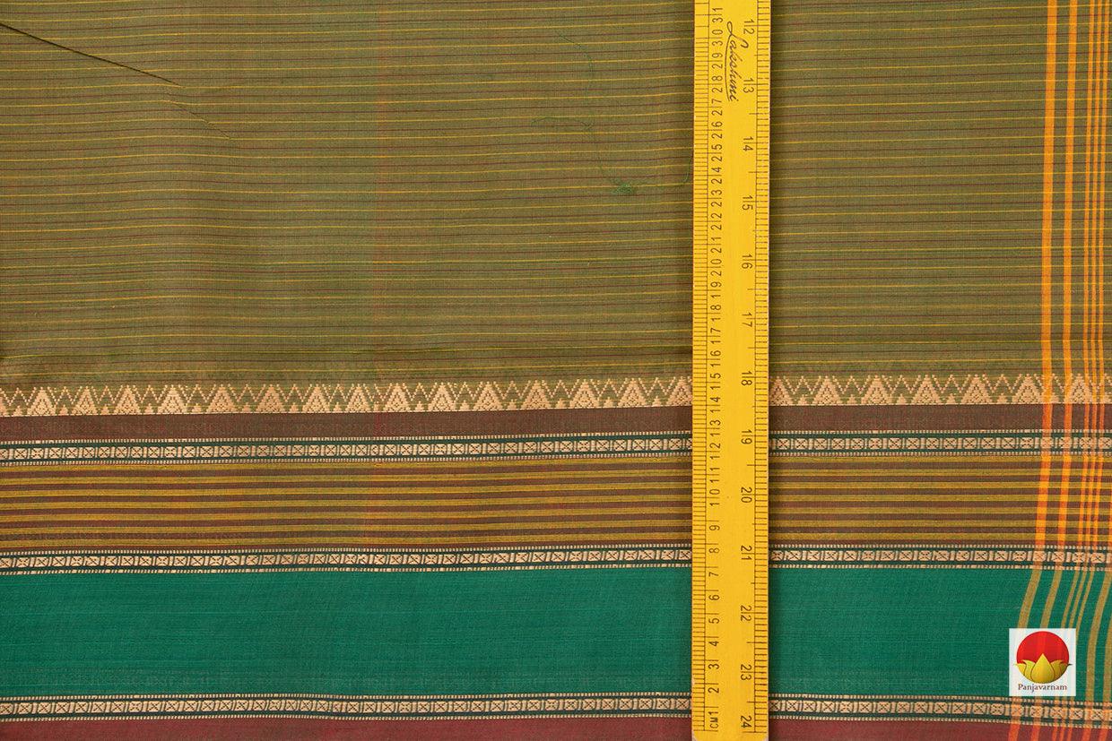 Green With Maroon Stripes Chettinad Cotton Saree For Casual Wear PV SK CC 125 - Cotton Saree - Panjavarnam PV SK CC 125