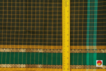 Green With Mustard Checks Chettinad Cotton Saree For Casual Wear PV CC 144 - Cotton Saree - Panjavarnam