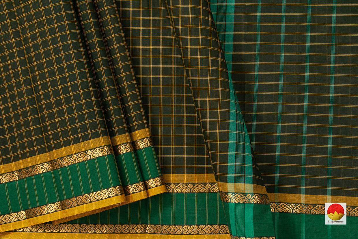 Green With Mustard Checks Chettinad Cotton Saree For Casual Wear PV CC 144 - Cotton Saree - Panjavarnam PV CC 144