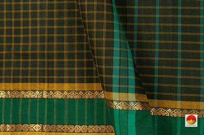 Green With Mustard Checks Chettinad Cotton Saree For Casual Wear PV CC 144 - Cotton Saree - Panjavarnam PV CC 144