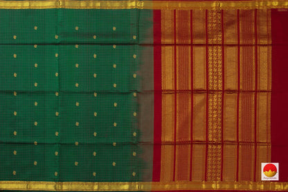 Green Zari Butta Kanchi Silk Cotton Saree With Gold Zari And Silk Thread Work Handwoven For Festive Wear PV KSC 1206 - Silk Cotton - Panjavarnam