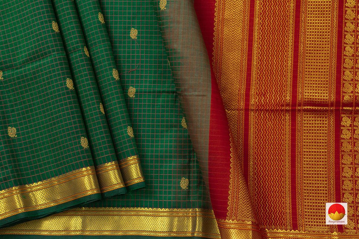 Green Zari Butta Kanchi Silk Cotton Saree With Gold Zari And Silk Thread Work Handwoven For Festive Wear PV KSC 1206 - Silk Cotton - Panjavarnam PV KSC 1206