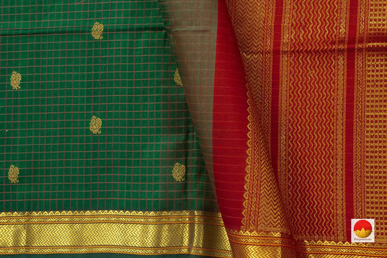 Green Zari Butta Kanchi Silk Cotton Saree With Gold Zari And Silk Thread Work Handwoven For Festive Wear PV KSC 1206 - Silk Cotton - Panjavarnam PV KSC 1206