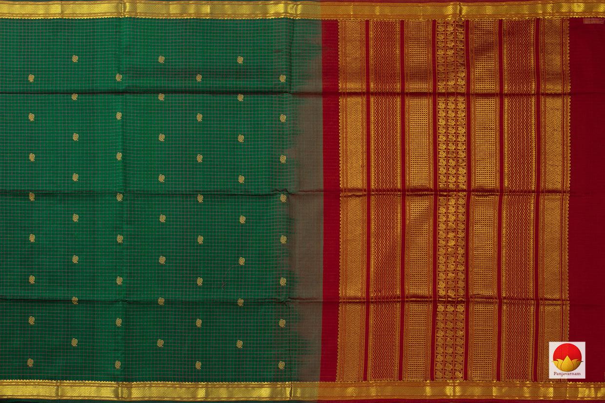 Green Zari Butta Kanchi Silk Cotton Saree With Gold Zari And Silk Thread Work Handwoven For Festive Wear PV KSC 1206 - Silk Cotton - Panjavarnam PV KSC 1206