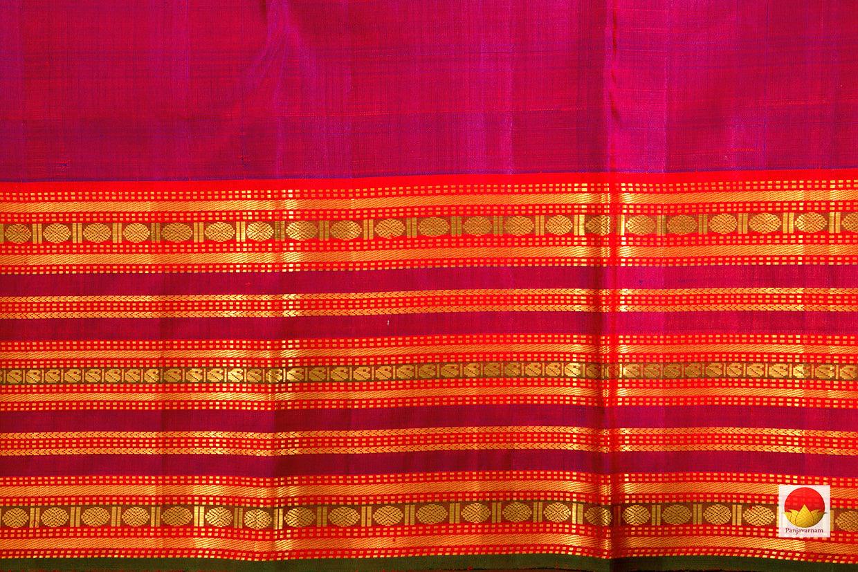 Green Zari Butta Kanchipuram Silk Saree With Red Korvai Border Handwoven Pure Silk Pure Zari For Weddings PV J 5638 - Silk Sari - Panjavarnam PV J 5638