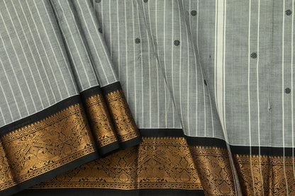 Grey And Black Kanchi Cotton Saree For Office Wear PV NYC KC 1077 - Cotton Saree - Panjavarnam