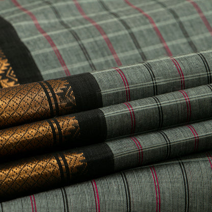 Grey And Black Kanchi Cotton Saree PV MM KC 299 - Cotton Saree - Panjavarnam PV MM KC 299