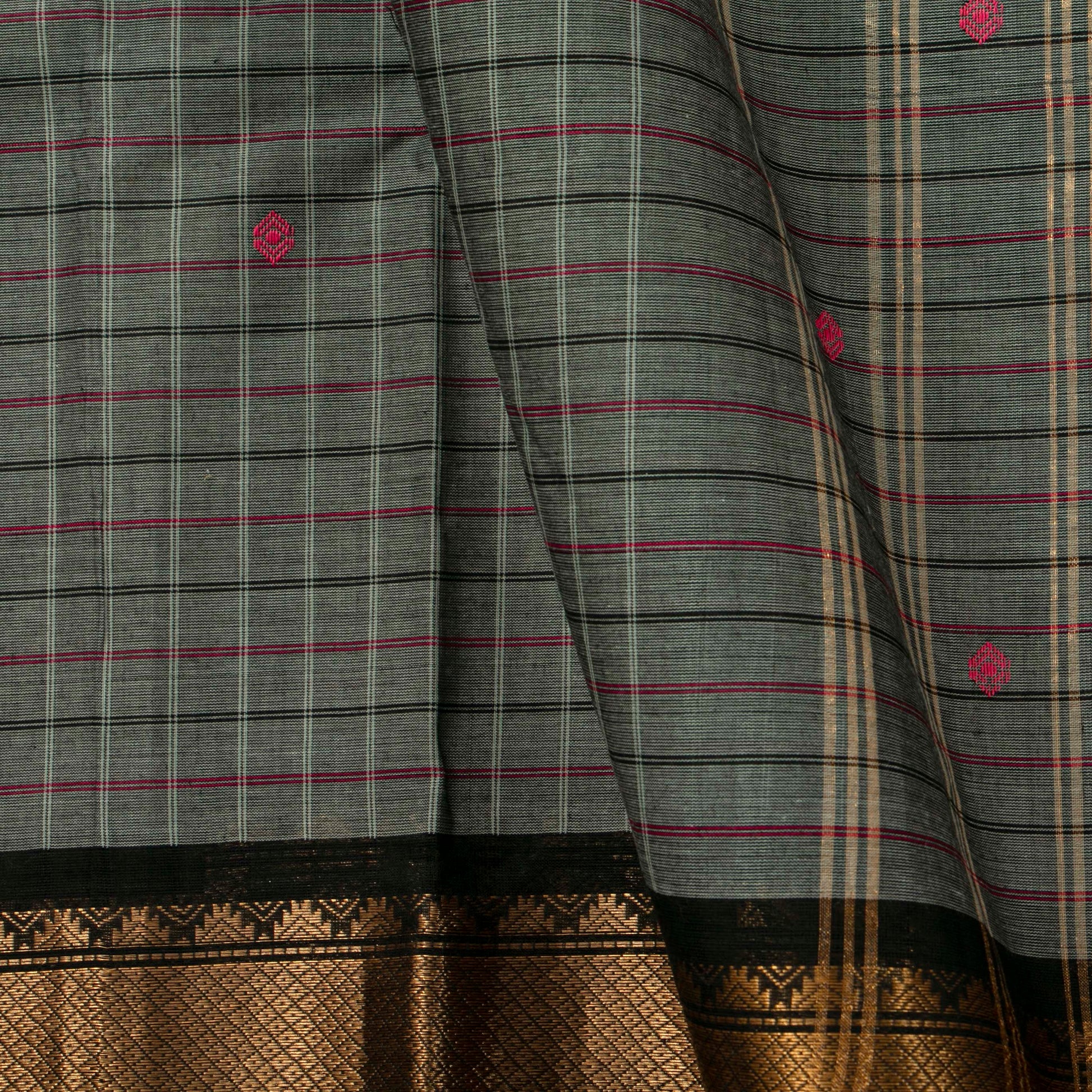 Grey And Black Kanchi Cotton Saree PV MM KC 299 - Cotton Saree - Panjavarnam PV MM KC 299