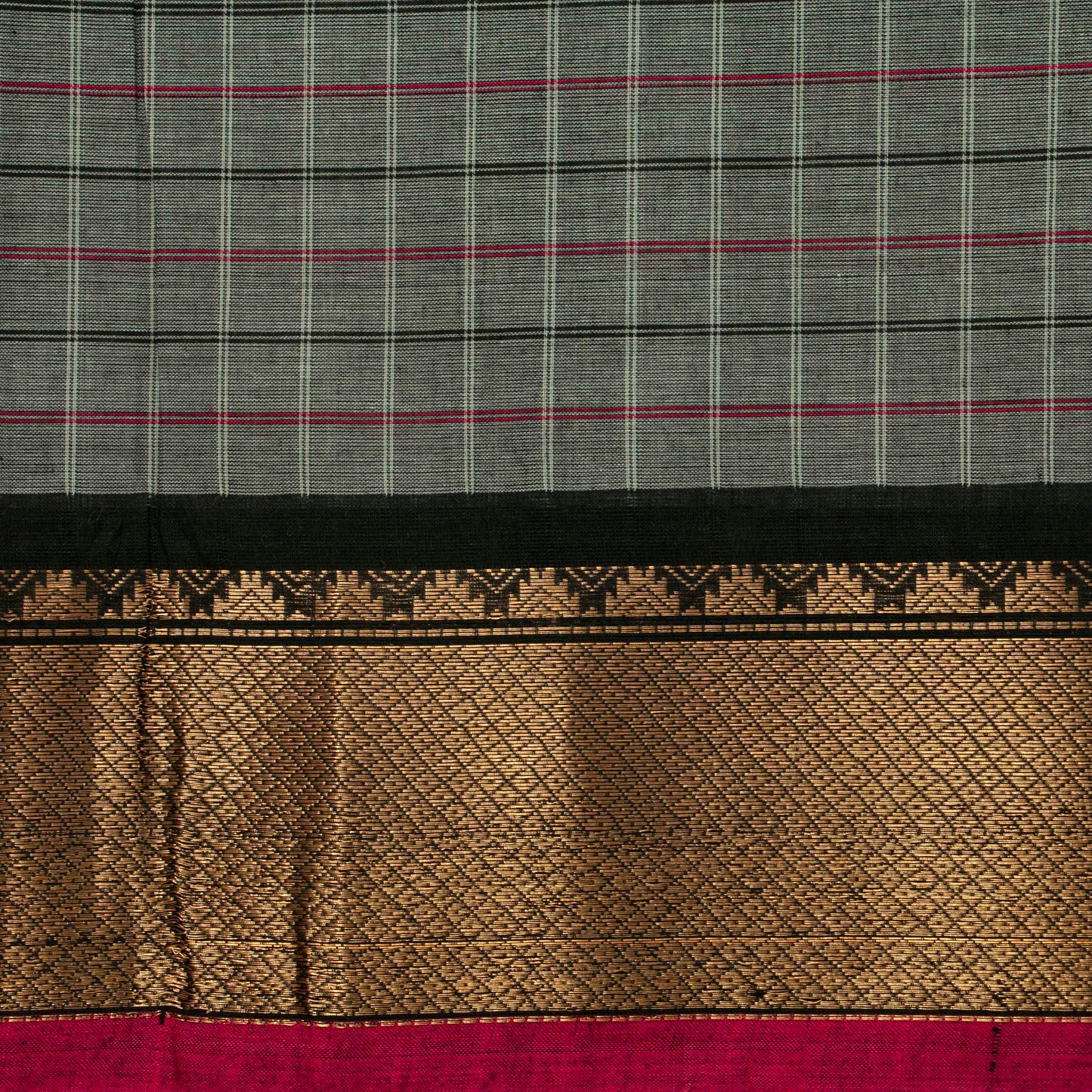 Grey And Black Kanchi Cotton Saree PV MM KC 299 - Cotton Saree - Panjavarnam PV MM KC 299