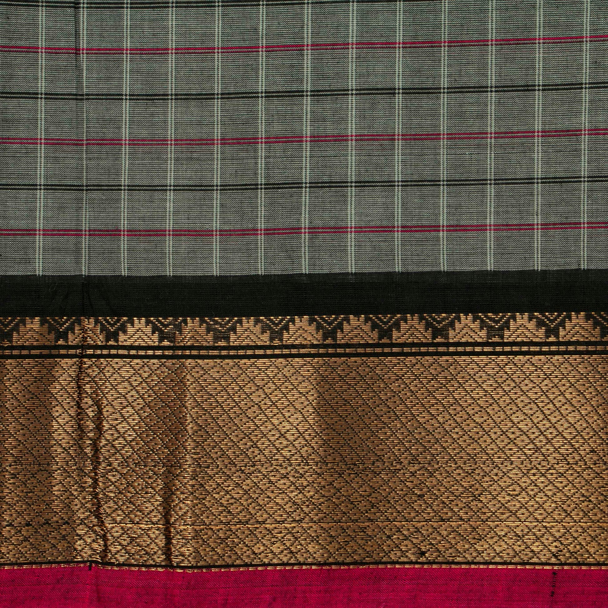 Grey And Black Kanchi Cotton Saree PV MM KC 299 - Cotton Saree - Panjavarnam PV MM KC 299