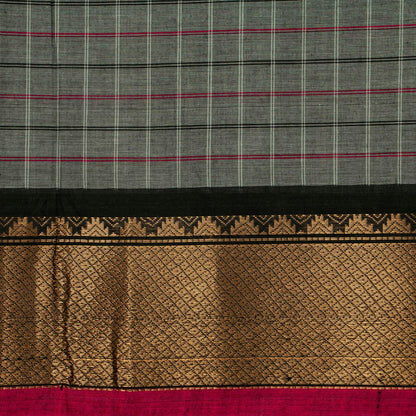 Grey And Black Kanchi Cotton Saree PV MM KC 299 - Cotton Saree - Panjavarnam PV MM KC 299