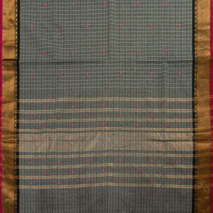 Grey And Black Kanchi Cotton Saree PV MM KC 299 - Cotton Saree - Panjavarnam PV MM KC 299