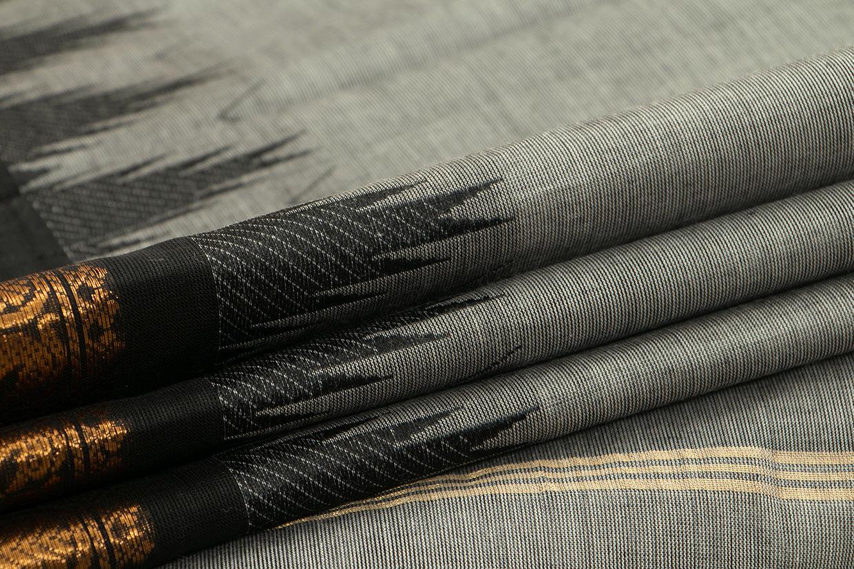Grey And Black Kanchi Cotton Saree With Temple Border For Office Wear PV NYC KC 1074 - Cotton Saree - Panjavarnam