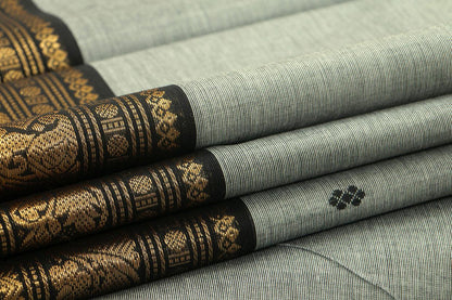 Grey And Black Kanchi Cotton Saree With Zari Border For Office Wear PV NYC KC 1080 - Cotton Saree - Panjavarnam