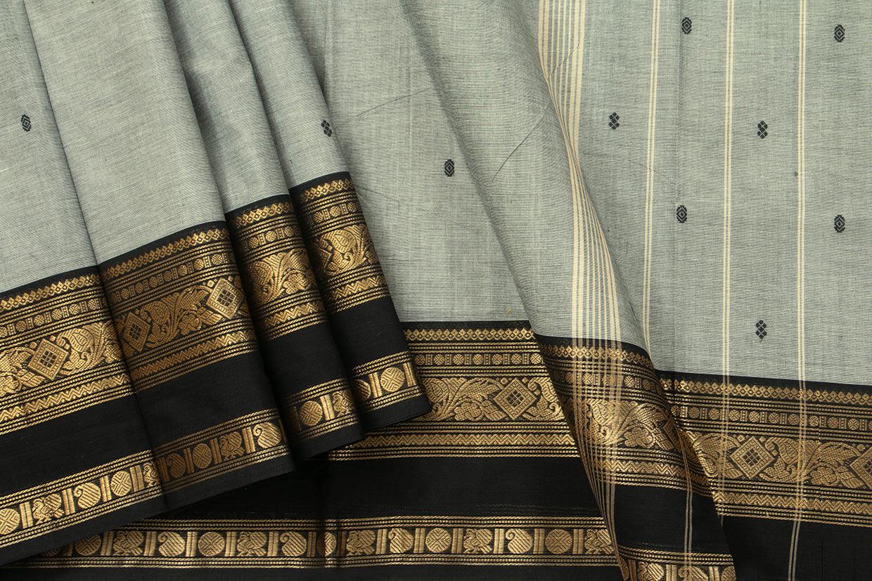 Grey And Black Kanchi Cotton Saree With Zari Border For Office Wear PV NYC KC 1080 - Cotton Saree - Panjavarnam PV NYC KC 1080