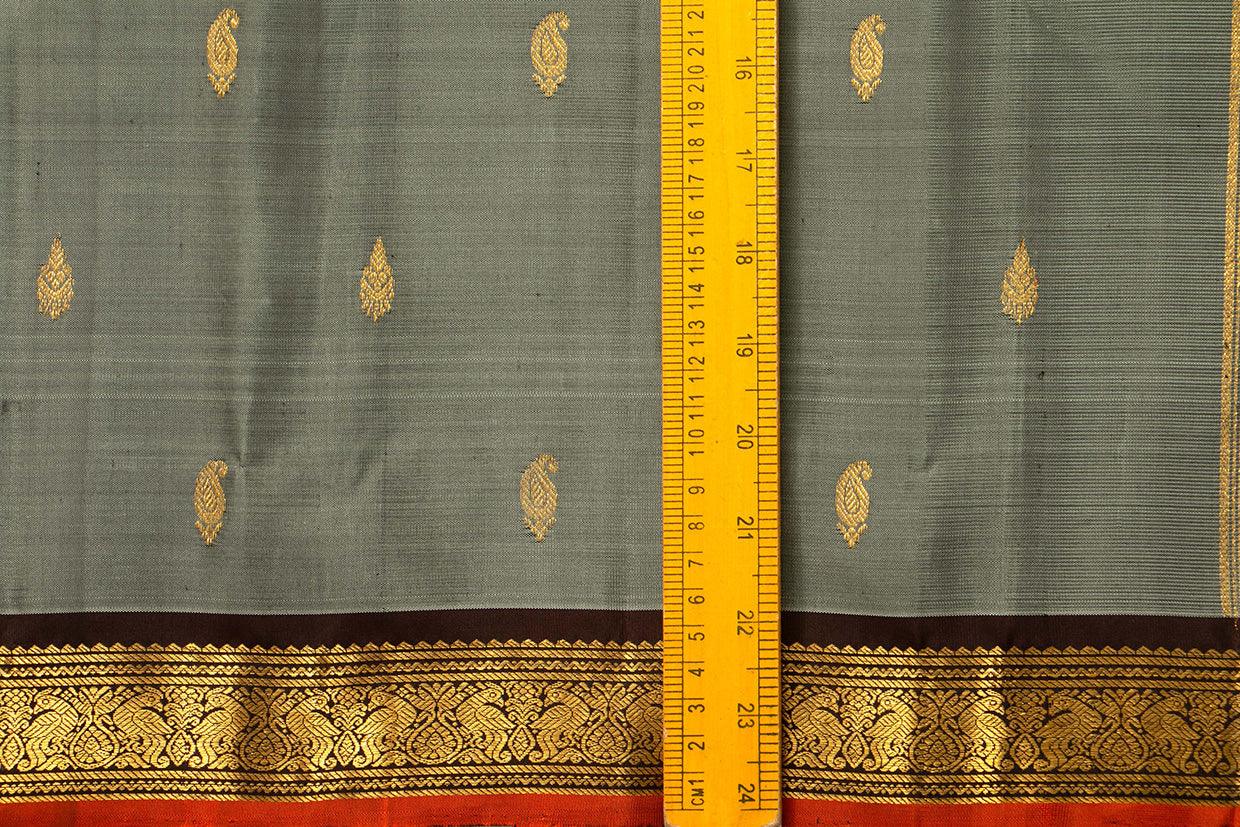 Grey And Brown Kanchipuram Silk Saree With Small Border Handwoven Pure Silk For Festive Wear PV J 564